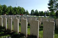 Ypres Reservoir Cemetery - headstones of the Knott brothers are front right