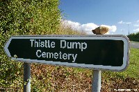 'Iron Harvest' on the sign to Thistle Dump Cemetery