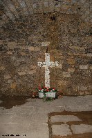 A rough cross marks the room where 30 Germnans were killed by a large calibre French shell