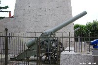 Captured Russian field guns flank the column