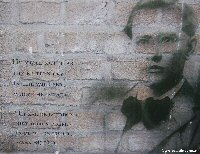 The ghostly image of Francis Ledwidge on the memorial to him near Boesinghe