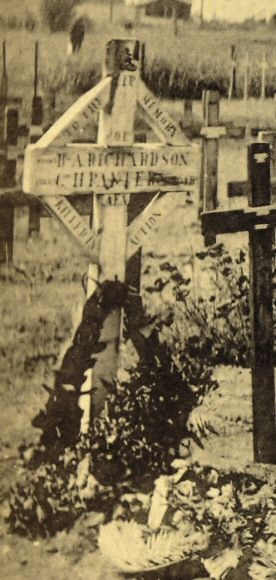 Single grave, with the names of both Bombadier Richardson and Gunner Harry Panter shortly after the War