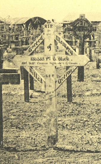 The cross marking Private Ernest Blick's grave
