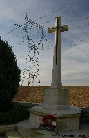 Cross of Sacrifice and power lines at Owl Trench Cemetery