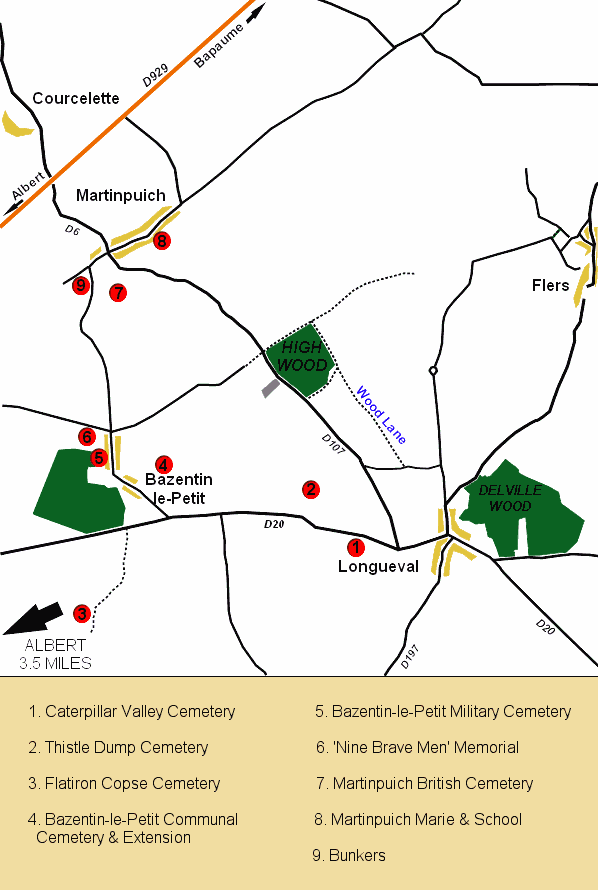 Map of High Wood and the area around
